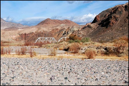 The entrance to Afton Canyon is marked by a railroad bridge